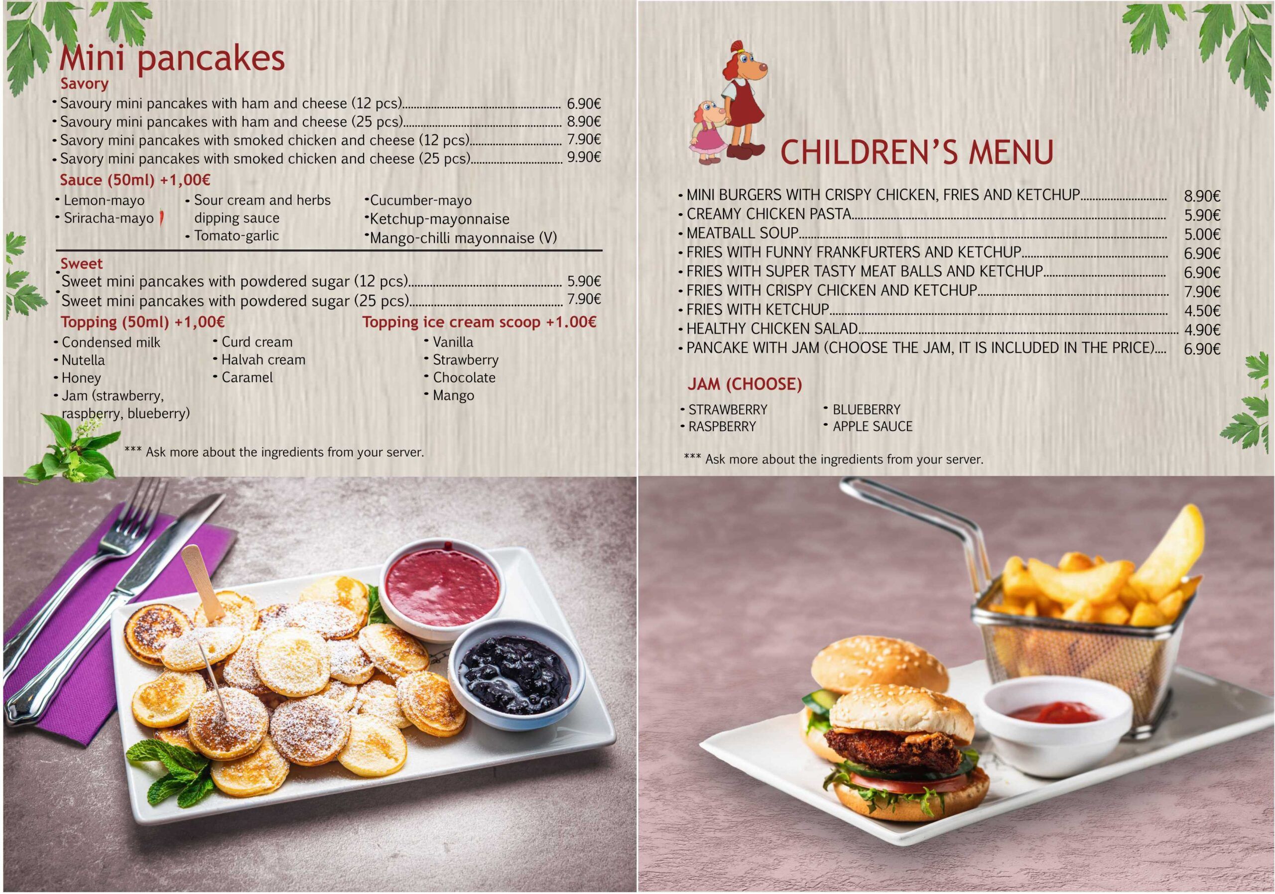 Mini pancakes, children's menu